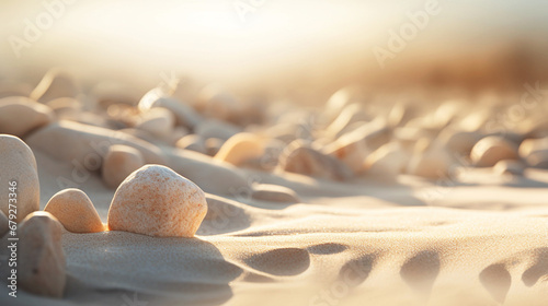 A photo of a relaxing scene of the beach with stones photo