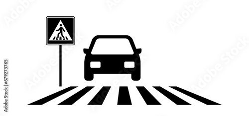 Traffic light, city street with zebra lines road marking and stoplight. Crosswalk icon. Pedestrian crossing sign. Zebra icon. Pathway strips or planes. Crosswalk stripes on car road and traffic signal