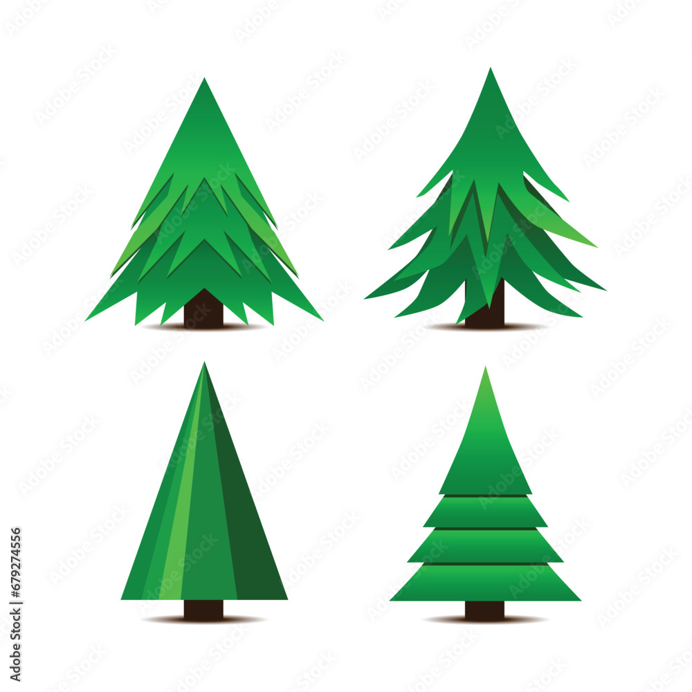 Obraz premium Christmas tree. Set of original 3D Christmas trees on white. Vector illustration