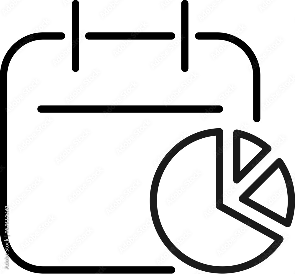 Pie Chart By Calendar Vector Icon for Shops and Stores. Suitable for books, stores, shops. Editable stroke in minimalistic outline style. Symbol for design Pie Chart By Calendar Vector Icon for Shops and Stores. Suitable for books, stores, shops. Editable stroke in minimalistic outline style. Symbol for design