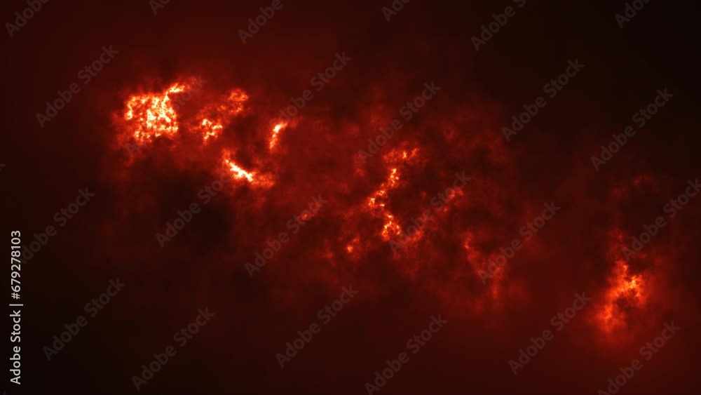 Atmospheric red and orange sky with bloody red light rays shining thought the clouds. Disaster, wildfire and volcano eruption background. Fire red sky moving with the wind. Nature phenomenon. 4k. 