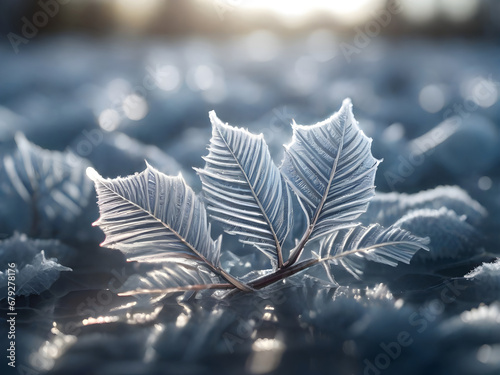 Winter frost patterns on glass. Ice crystals or cold winter background. Generative AI