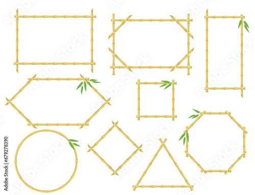 Bamboo frames. Japanese and chinese wooden stick signs, decorative banner borders, cartoon hawaiian signboard neat png objects