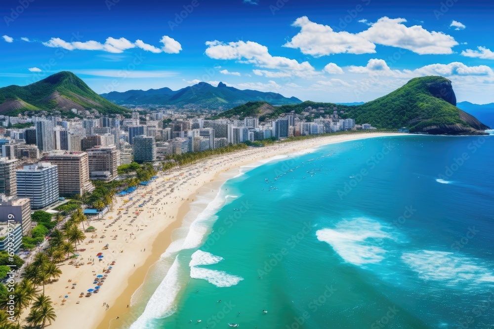 Aerial view of Copacabana beach, Rio de Janeiro, Brazil, Rio de Janeiro, Brazil, Aerial View of Ipanema Beach and Lagoa in the Summer, AI Generated