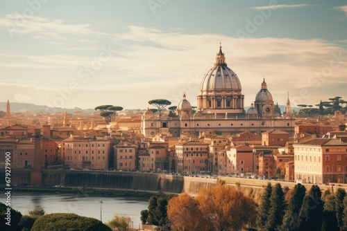 Vintage view of Rome, Italy with Saint Peter's Basilica, Rome, Italy city view, AI Generated