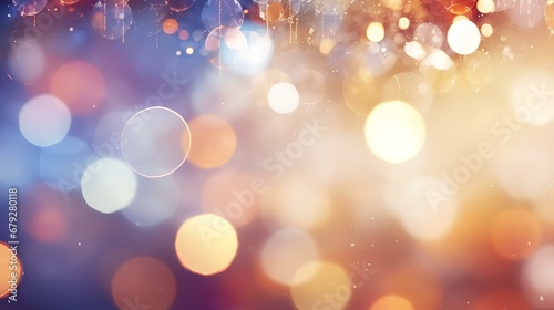 Christmas festive and New Year's background, in yellow and blue colors, in the style of bokeh.