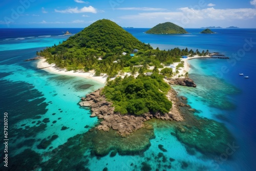 Aerial view of beautiful tropical island at Seychelles, San Andres & Providencia Islands Caribbean Colombia, AI Generated