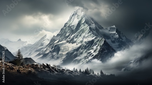 Mountain Abstract background, monochrome, Soothing mountain landscape in neutral tones. Landscape for office, home © Irina