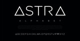 ASTRA Modern abstract digital alphabet font. Minimal technology typography, Creative urban sport fashion futuristic font and with numbers. vector illustration