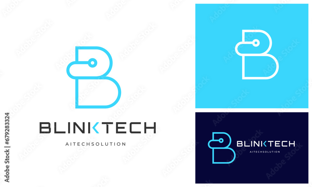 Modern simple initial letter B with digital technology wire link internet connection logo design Modern simple initial letter B with digital technology wire link internet connection logo design