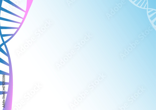 DNA shape border abstract and copy space on white to blue gradient background. Vector illustration