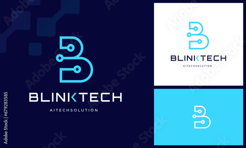 Modern simple initial letter B with digital technology wire link internet connection logo design