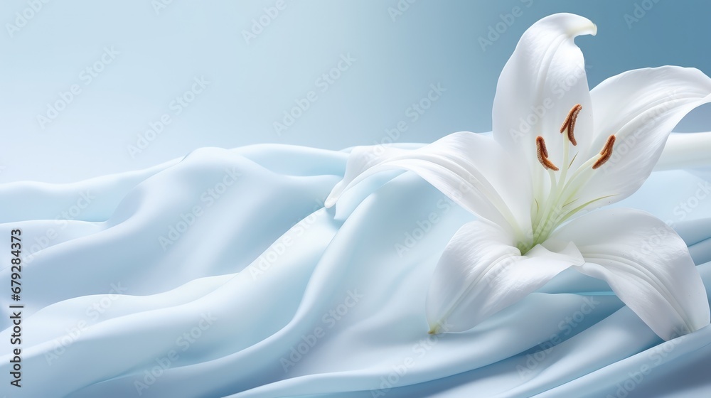 Fototapeta premium Graceful magnolia and lily banner: serene floral beauty with ample copy space, perfect for diverse creative projects and elegant designs.