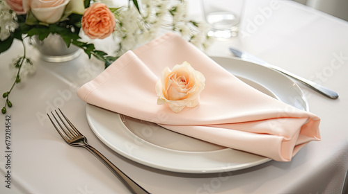 Minimalistic Peach Garden Wedding: An Up-close Look at Simple Wedding Napkins and Subtle Accents for a Tranquil Atmosphere
