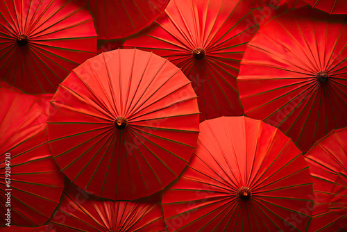 Background of a bunch of red umbrellas for chinese new year created with generative AI technology