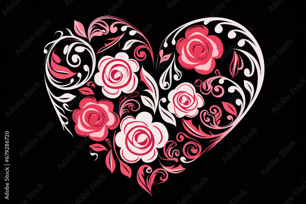Illustration featuring roses and hearts, creatively designed in a minimalist flat style. This graphic is isolated, vibrant, and symbolic, ideal for themes of love, romance and celebration.