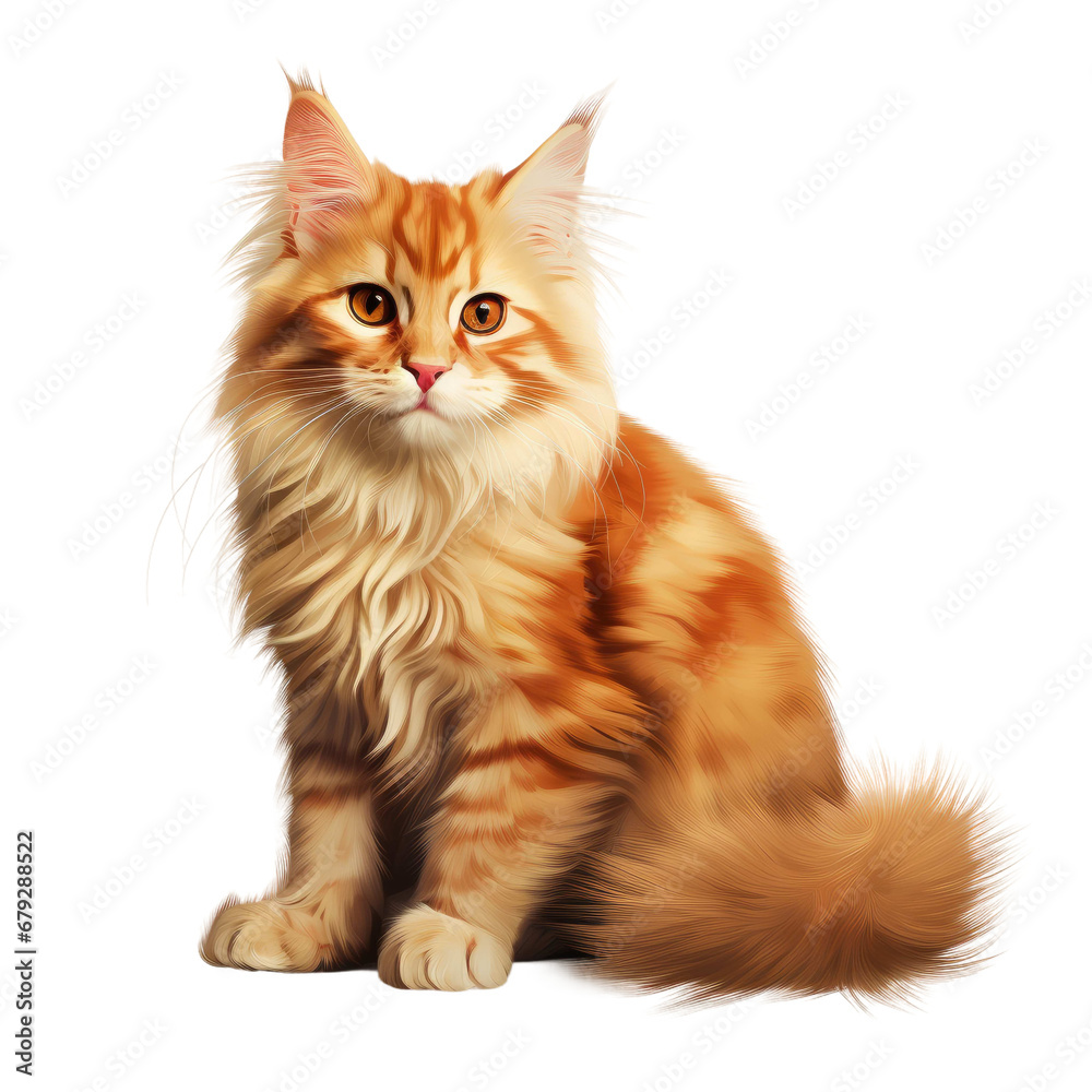 cute long haired cat on a transparent background