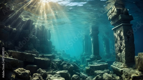Ancient City in clear underwater made with Ai generative technology  property is fictional