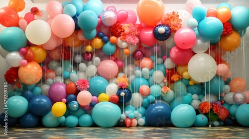 Balloons of all sizes  colors  and patterns coming together to form a captivating arrangement.