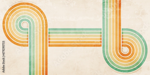 Abstract background of color lines in 70s Retro style. Vintage colourful stripes banner for Postcard, Social Media Banner, Brochure Poster Design or Background. Vector pattern