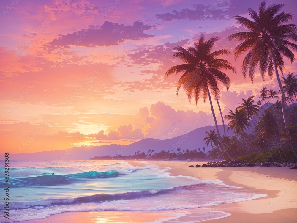 sunset over the beach cartoon 