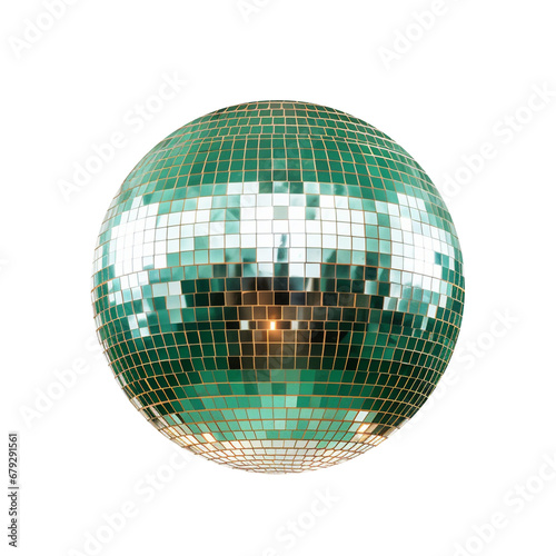 Green Retro 70s Disco Ball Isolated on Transparent Background PNG	