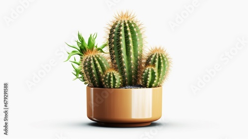 Fresh cactus green succulent cactus white background wallpaper image AI generated art