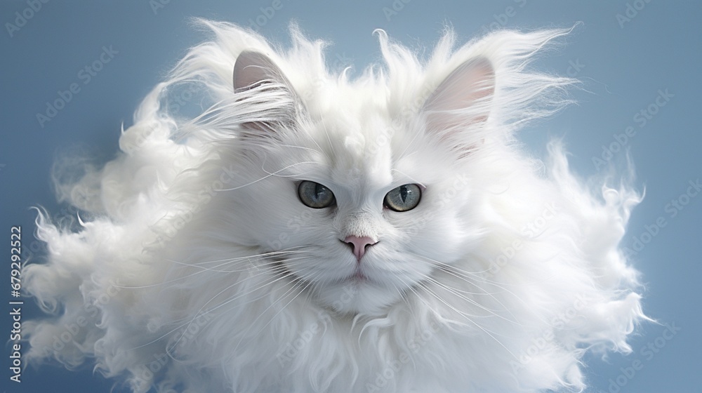 white persian cat on blue background