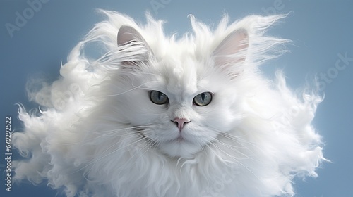 white persian cat on blue background