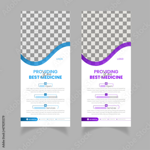 Modern and minimal medical roll up banner display | Standard size | Blue and Purple colors