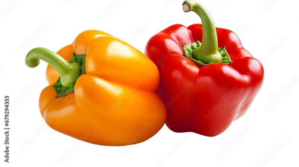 red and orange bell peppers isolated on transparent PNG background, Generative ai