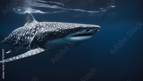 shark in the water Large whale shark in a deep blue ocean. at night 