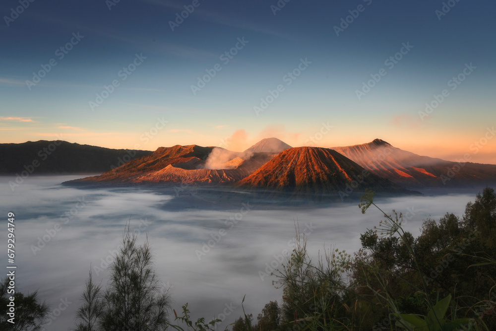 sunrise over the mountains at Seruni Point Bromo Tengger Semeru East Java Indonesia