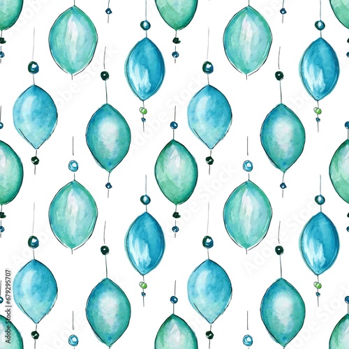 Seamless background with balloon painted in watercolor.