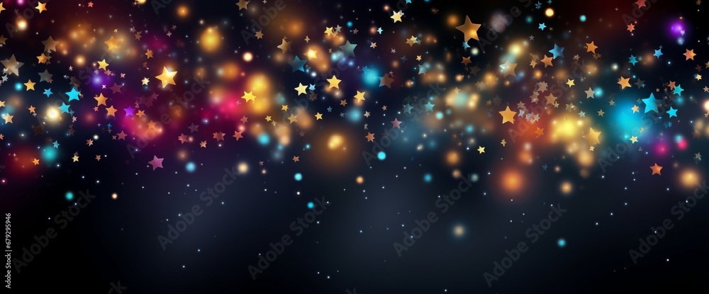 Abstract dark background with falling colorful stars