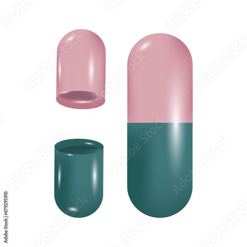 Gelatin capsule, medication, medical capsule. (ID: 679295910)