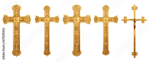 Collection of crosses made of gold on transparent background PNG