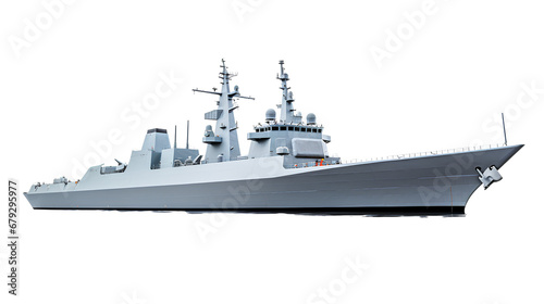 Modern destroyer on transparent background PNG. Naval warfare concept.