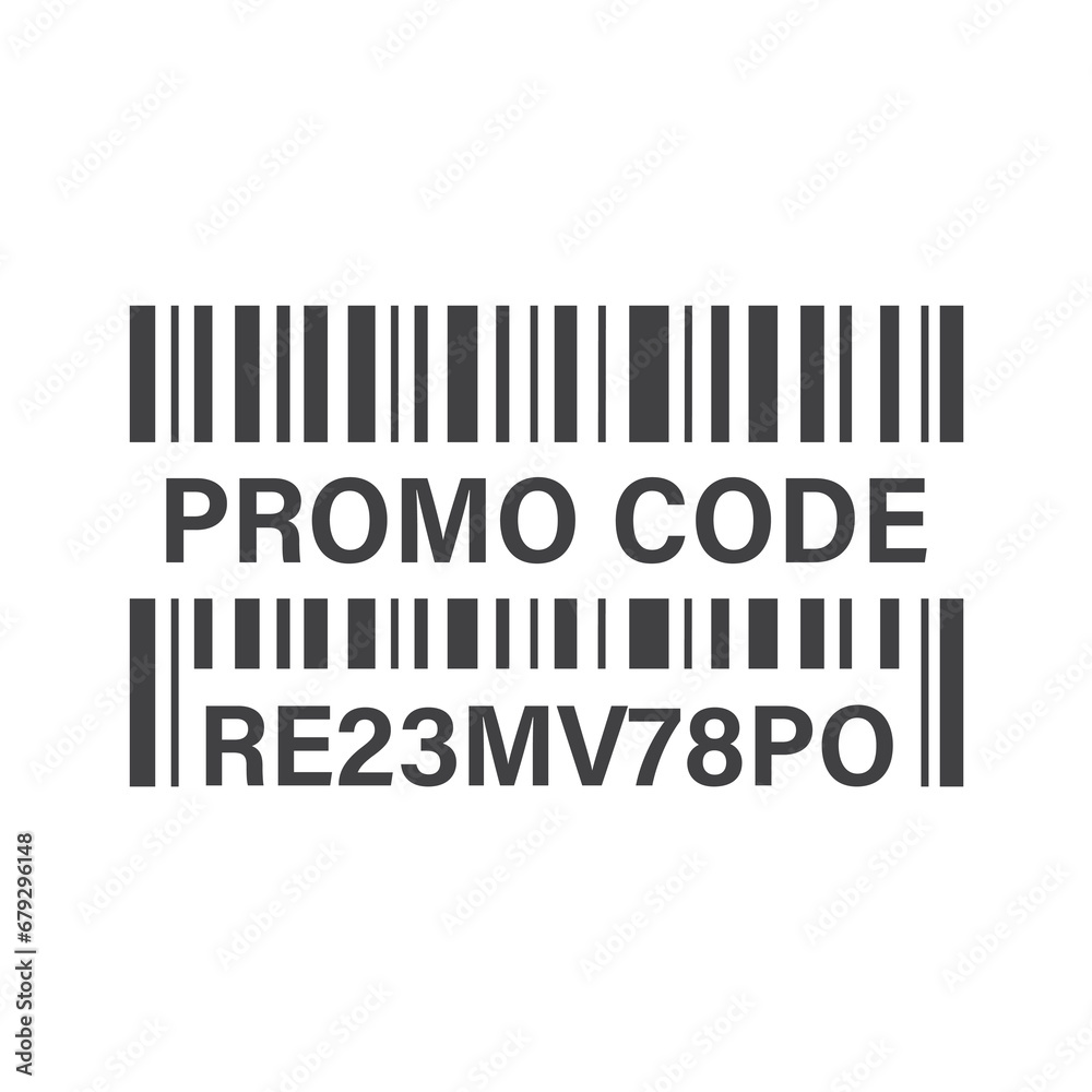 Promo code isolated on white background. Promo code, coupon code label design. Barcode, monochrome banner.