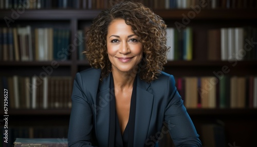 Confident Professional, Biracial Female Lawyer in Law Library photo