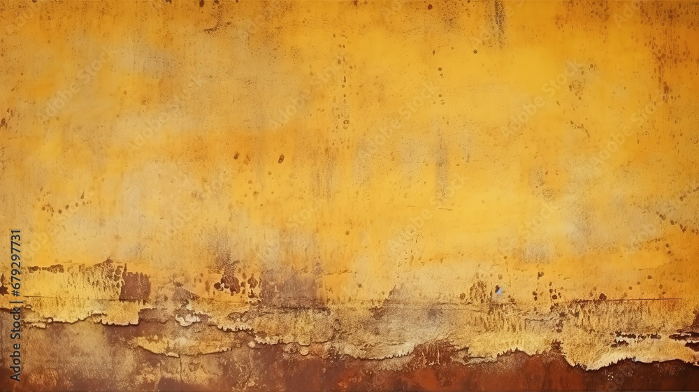Retro vintage yellow background rust brown grunge texture. Generative AI