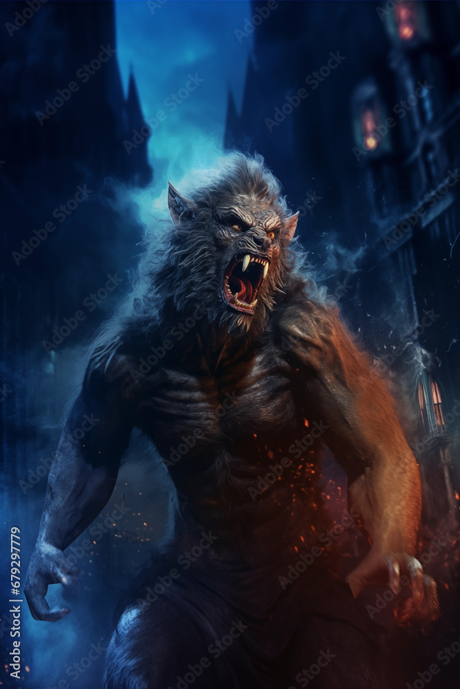 werewolf howling in the street - generative ai