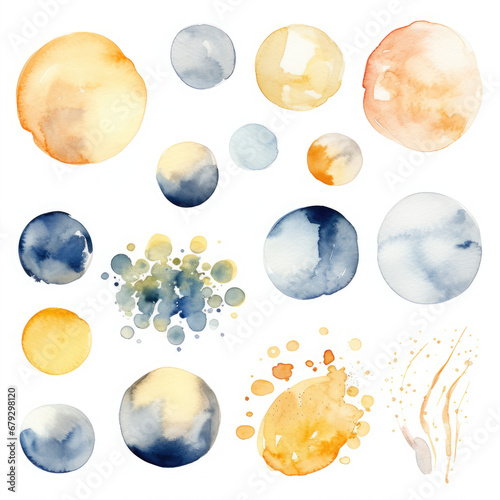 Colorful Abstract Watercolor Clipart Texture Set On White Background, Gold And Black Watercolor Clipart. Brush Stroke Splash. Generative AI 