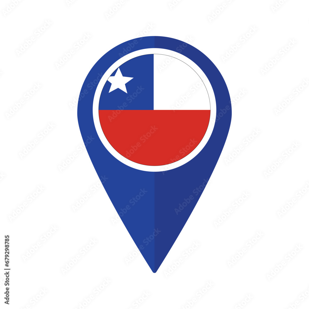 Flag of Chile flag on map pinpoint icon isolated blue color Flag of Chile flag on map pinpoint icon isolated blue color