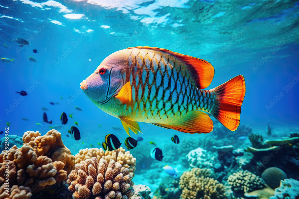 Underwater with colorful sea life fishes and plant at seabed background, Colorful Coral reef landscape in the deep of ocean. Marine life concept, Underwater world scene. Underwater with colorful sea life fishes and plant at seabed background, Colorful Coral reef landscape in the deep of ocean. Marine life concept, Underwater world scene.