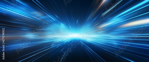 Illustration of light ray, stripe line with blue light, speed motion background. Panoramic high speed technology concept, light abstract background.
