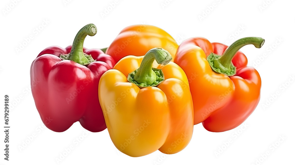 red and orange bell peppers isolated on transparent PNG background, Generative ai