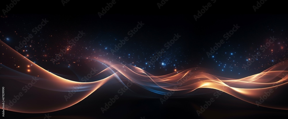 Long exposure photography with fairy lights, abstract motion looping pattern against a black background