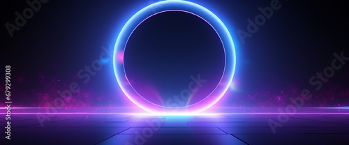Minimalistic futuristic glowing geometric circle background. Trendy neon circle background.