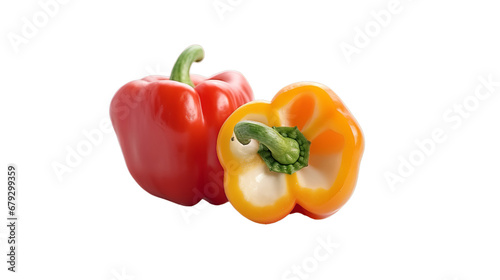 red and orange bell peppers isolated on transparent PNG background, Generative ai